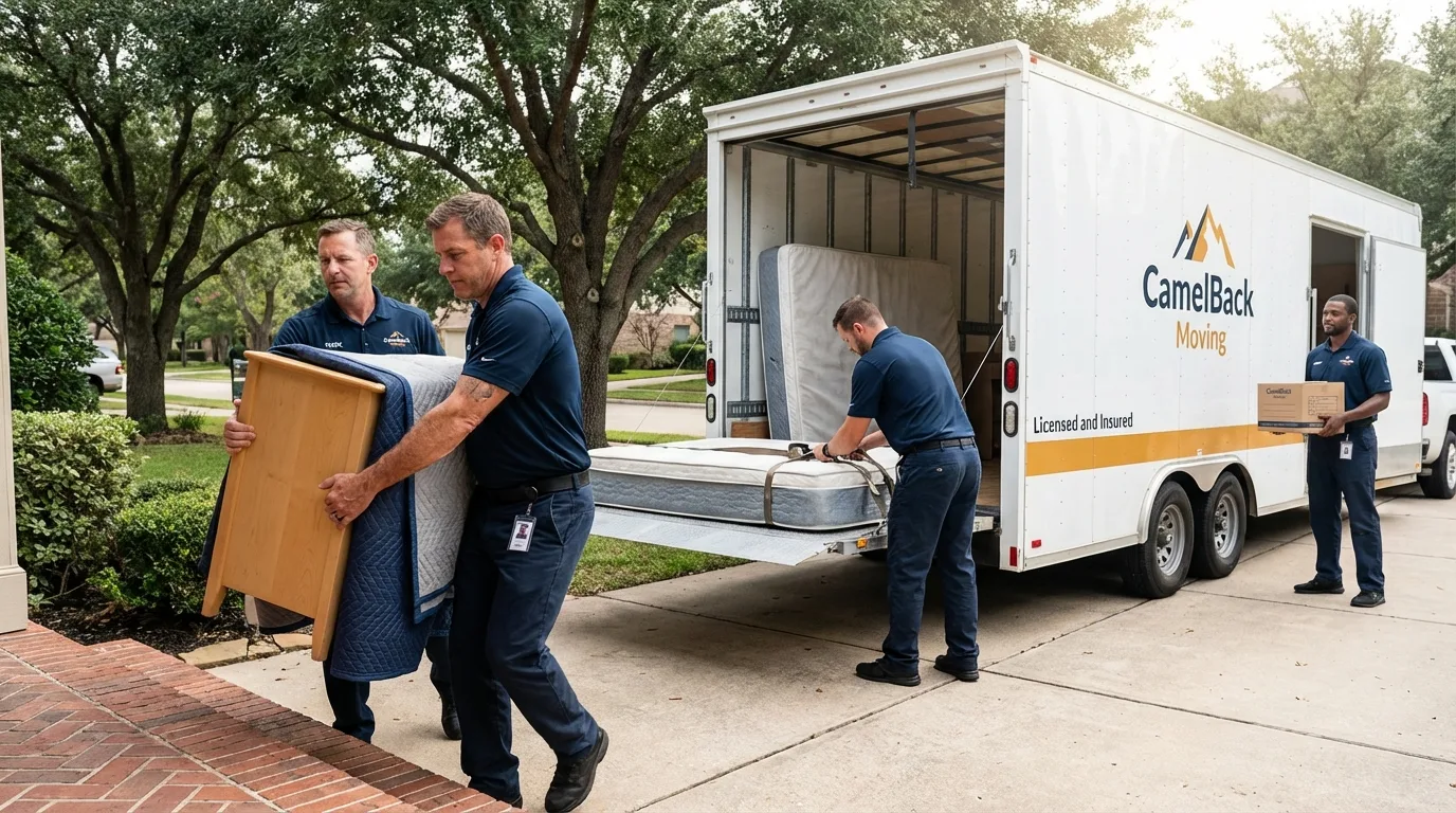 Crew loading residential truck for cross-state move from Battle Creek, MI