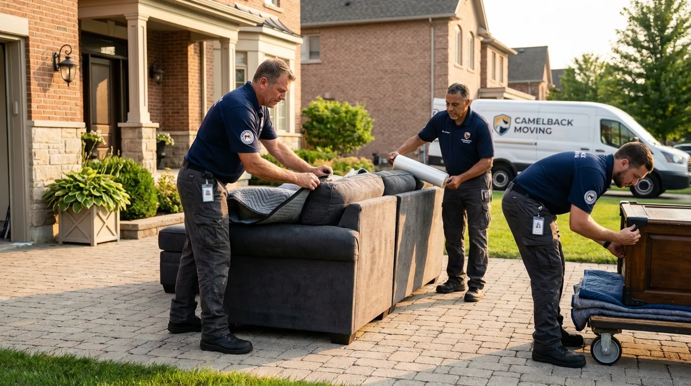 Large estate moving crew wrapping furniture in Battle Creek, MI