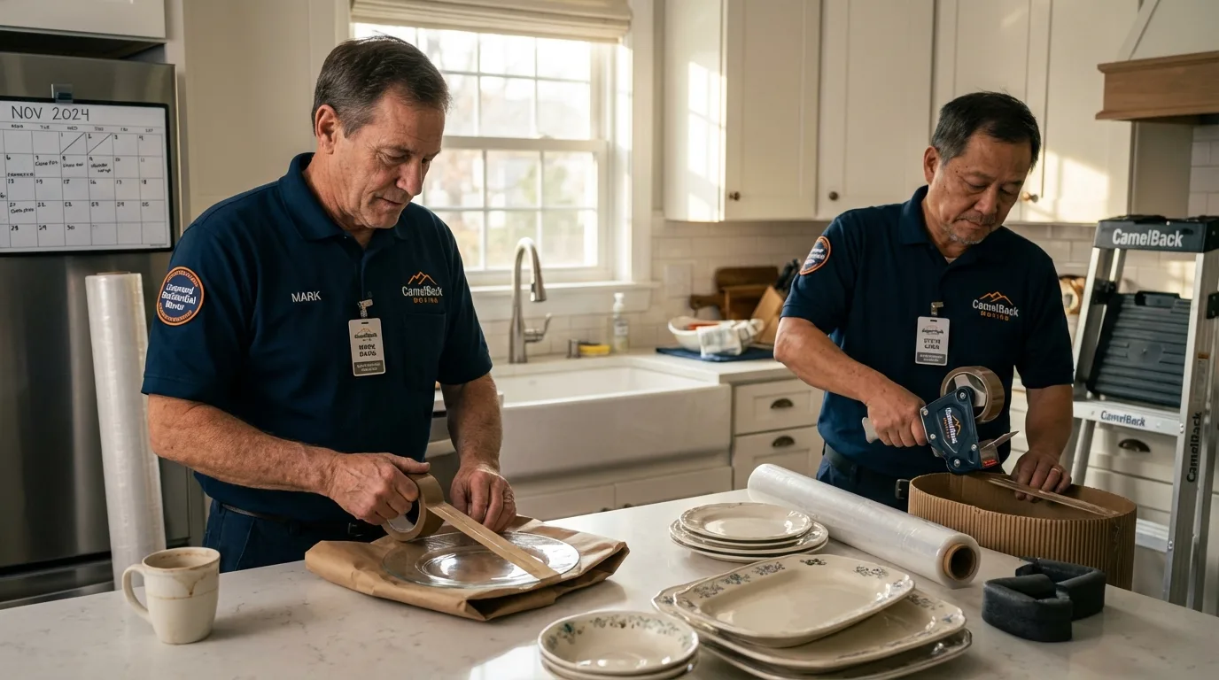 Professional crew packing kitchen dishware in Battle Creek, MI